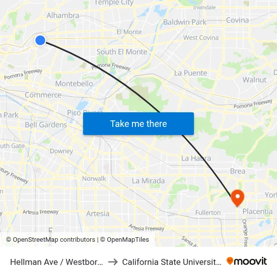 Hellman Ave / Westboro Ave (EB) to California State University, Fullerton map