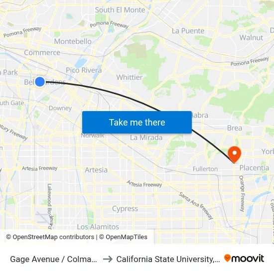 Gage Avenue / Colmar Avenue to California State University, Fullerton map