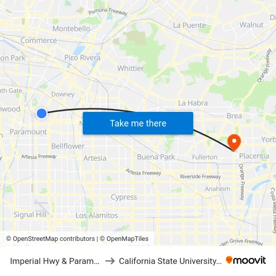 Imperial Hwy & Paramount Blvd to California State University, Fullerton map