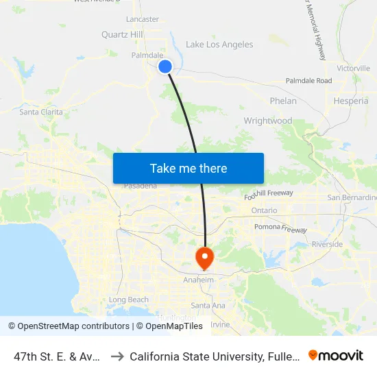 47th St. E. & Ave. S to California State University, Fullerton map