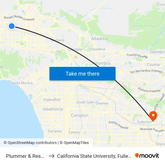Plummer & Reseda to California State University, Fullerton map