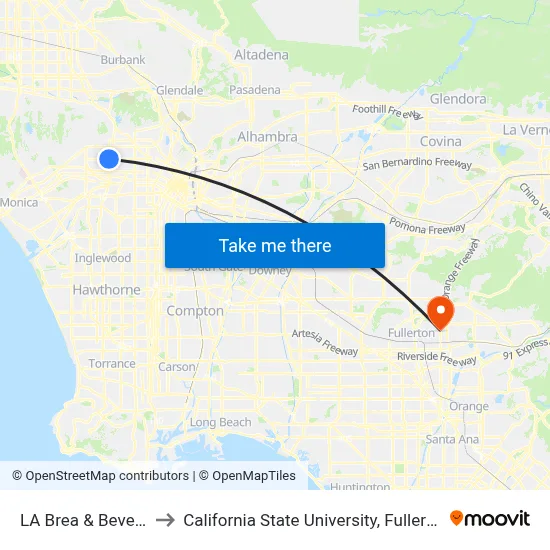 LA Brea & Beverly to California State University, Fullerton map