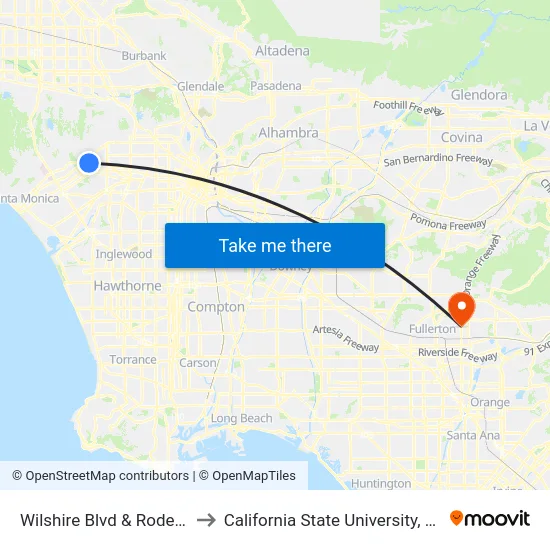 Wilshire Blvd & Rodeo Drive to California State University, Fullerton map