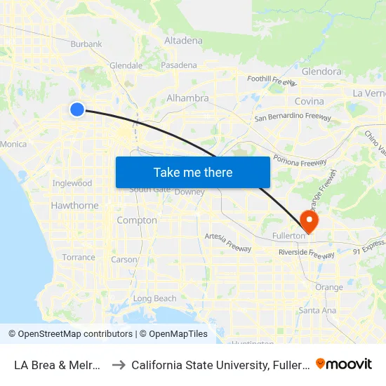 LA Brea & Melrose to California State University, Fullerton map