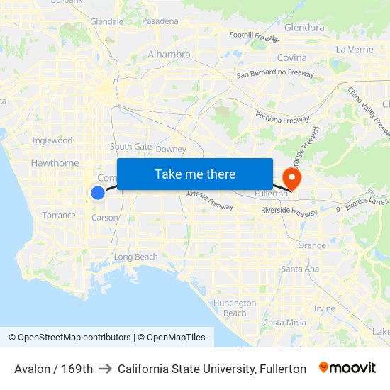 Avalon / 169th to California State University, Fullerton map