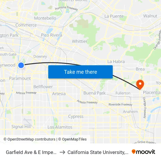 Garfield Ave & E Imperial Hwy to California State University, Fullerton map
