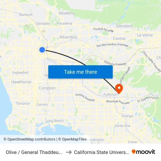 Olive / General Thaddeus Kosciuszko to California State University, Fullerton map