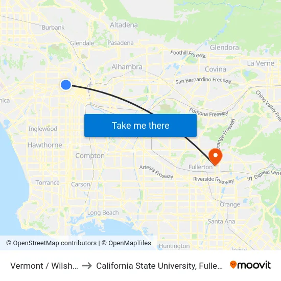 Vermont / Wilshire to California State University, Fullerton map