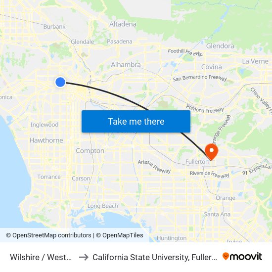 Wilshire / Western to California State University, Fullerton map