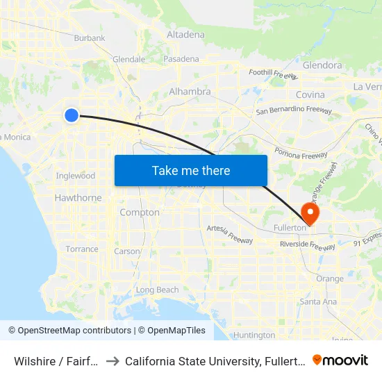 Wilshire / Fairfax to California State University, Fullerton map