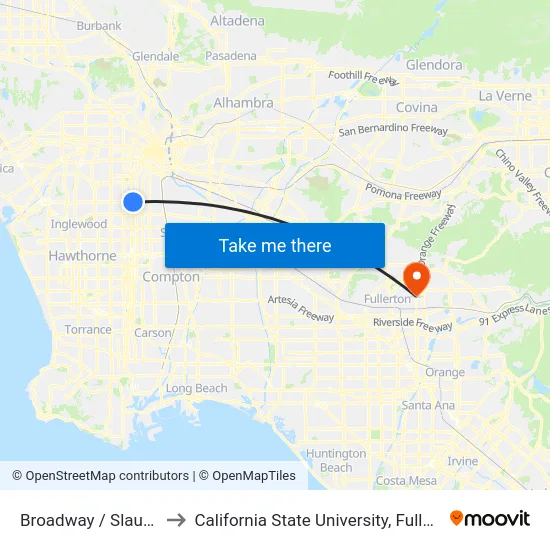 Broadway / Slauson to California State University, Fullerton map