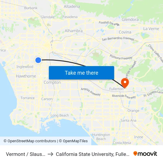 Vermont / Slauson to California State University, Fullerton map
