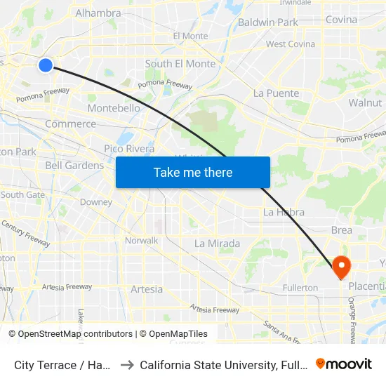 City Terrace / Hazard to California State University, Fullerton map