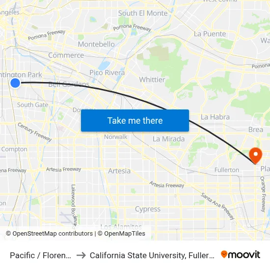 Pacific / Florence to California State University, Fullerton map
