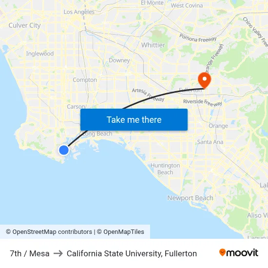 7th / Mesa to California State University, Fullerton map
