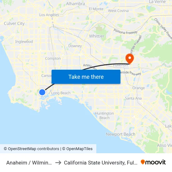 Anaheim / Wilmington to California State University, Fullerton map