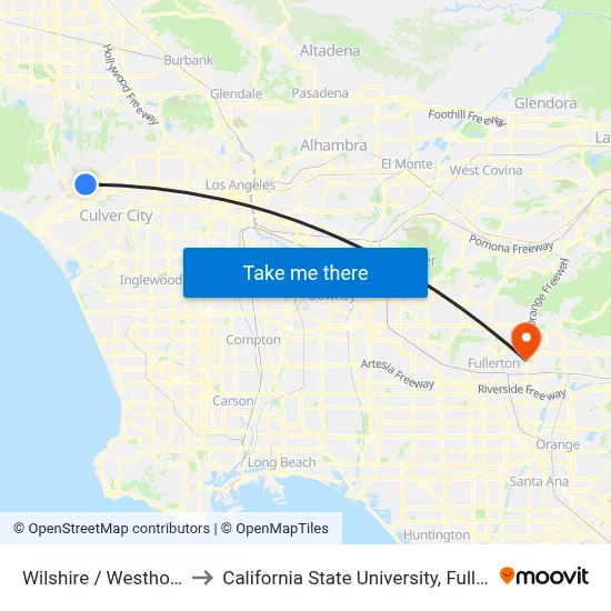 Wilshire / Westholme to California State University, Fullerton map