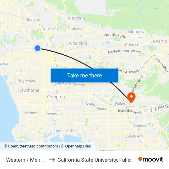 Western / Melrose to California State University, Fullerton map