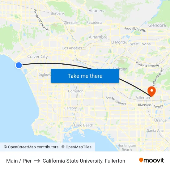 Main / Pier to California State University, Fullerton map