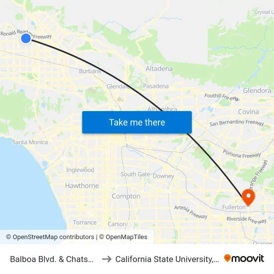 Balboa Blvd. & Chatsworth St. to California State University, Fullerton map