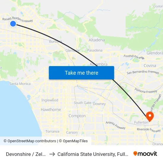 Devonshire / Zelzah to California State University, Fullerton map