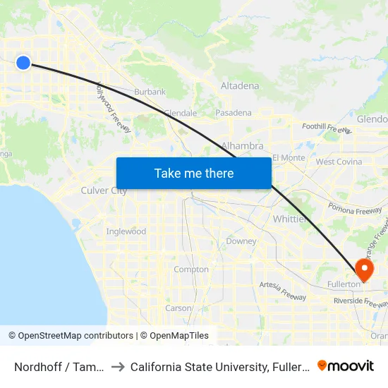 Nordhoff / Tampa to California State University, Fullerton map