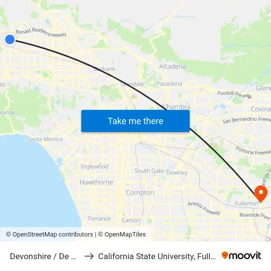 Devonshire / De Soto to California State University, Fullerton map