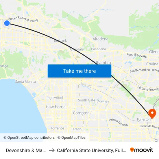 Devonshire & Mason to California State University, Fullerton map