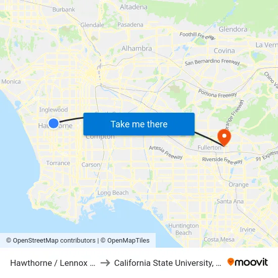 Hawthorne / Lennox Station to California State University, Fullerton map