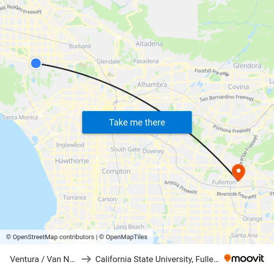 Ventura / Van Nuys to California State University, Fullerton map