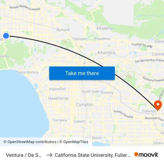 Ventura / De Soto to California State University, Fullerton map
