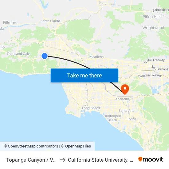 Topanga Canyon / Ventura to California State University, Fullerton map