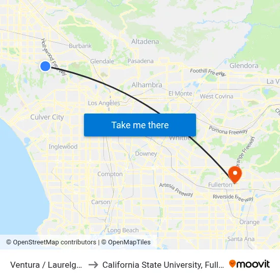 Ventura / Laurelgrove to California State University, Fullerton map