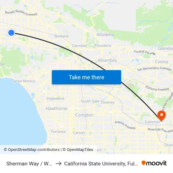 Sherman Way / Wilbur to California State University, Fullerton map