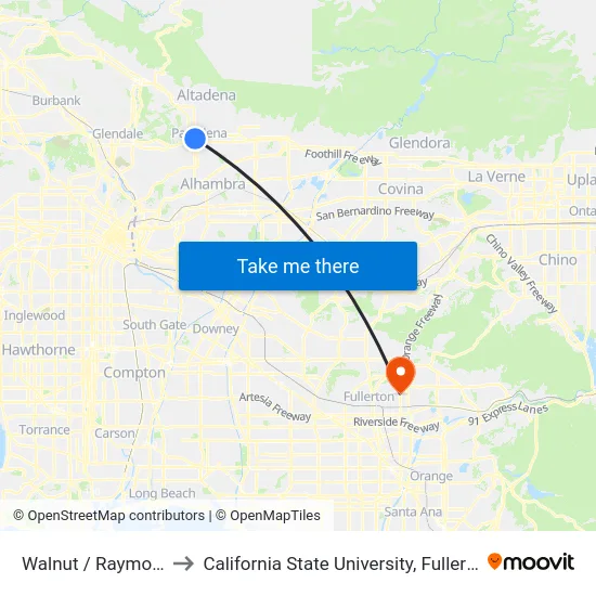Walnut / Raymond to California State University, Fullerton map