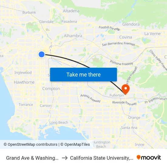 Grand Ave & Washington Blvd to California State University, Fullerton map