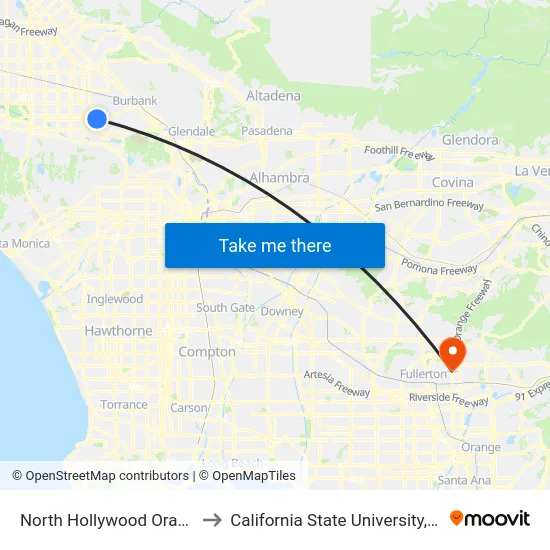 North Hollywood Orange Line to California State University, Fullerton map