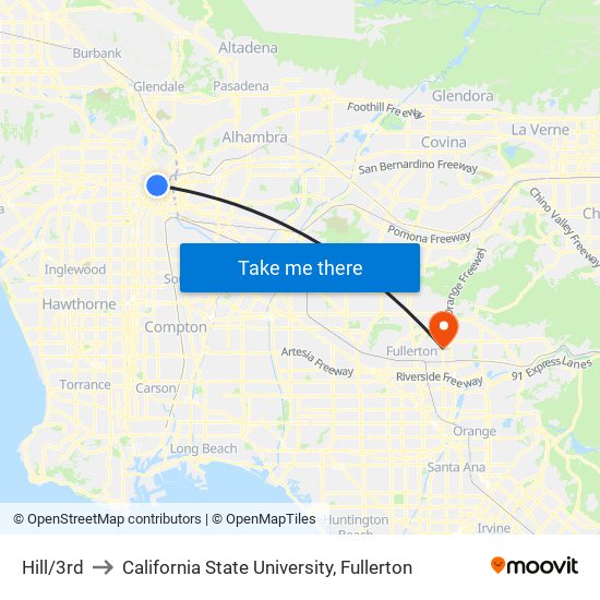 Hill/3rd to California State University, Fullerton map