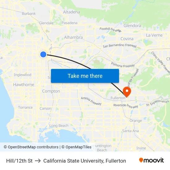 Hill/12th St to California State University, Fullerton map