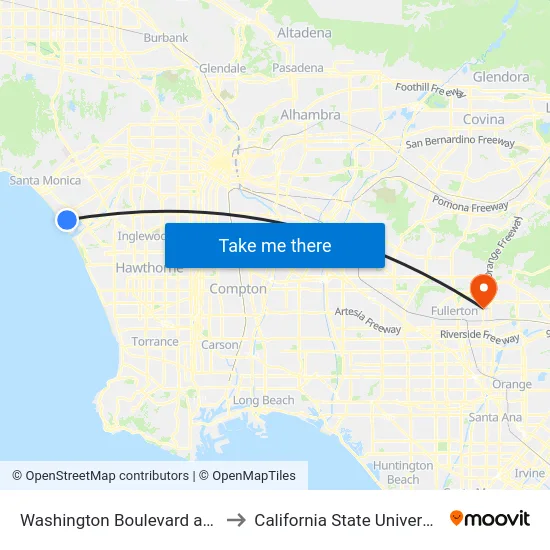 Washington Boulevard and via Marina to California State University, Fullerton map