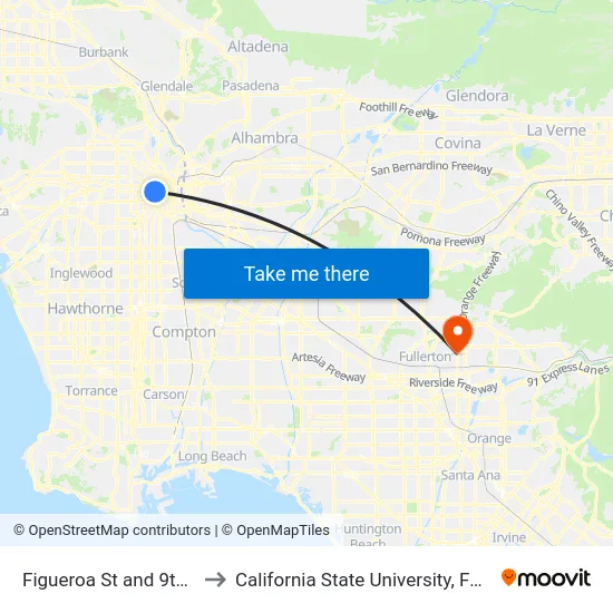 Figueroa St and 9th St E to California State University, Fullerton map