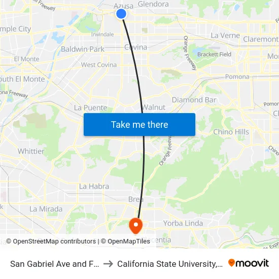 San Gabriel Ave and Fifth St S to California State University, Fullerton map