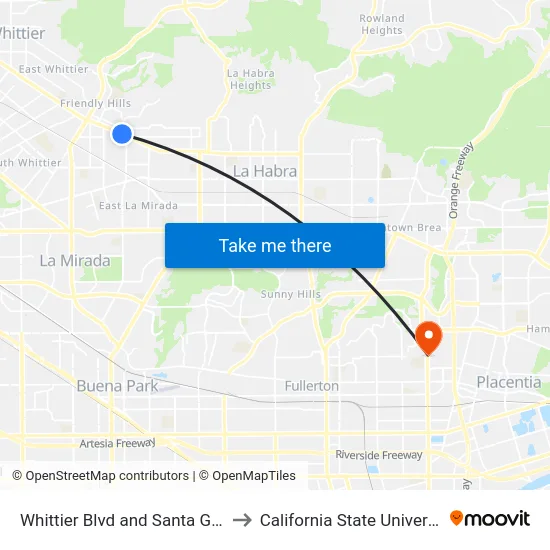 Whittier Blvd and Santa Gertrudes Ave S to California State University, Fullerton map