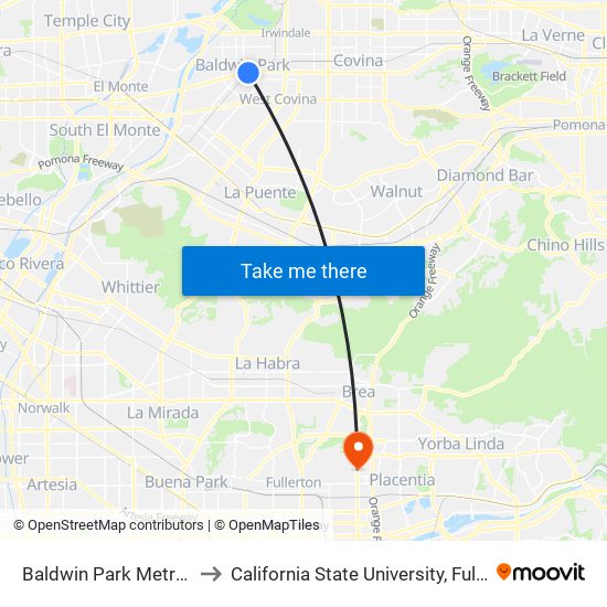 Baldwin Park Metrolink to California State University, Fullerton map