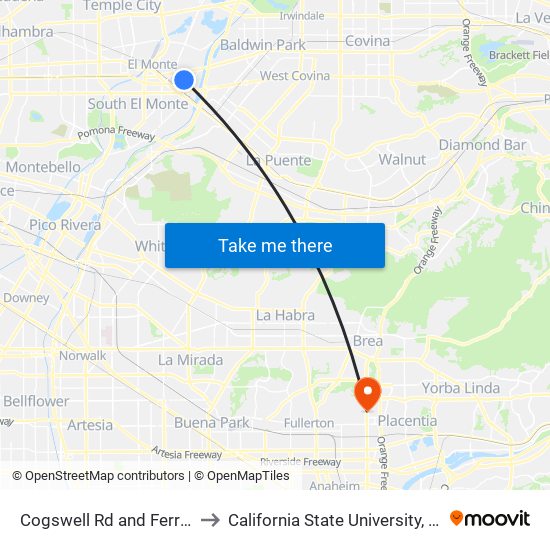 Cogswell Rd and Ferris Rd W to California State University, Fullerton map