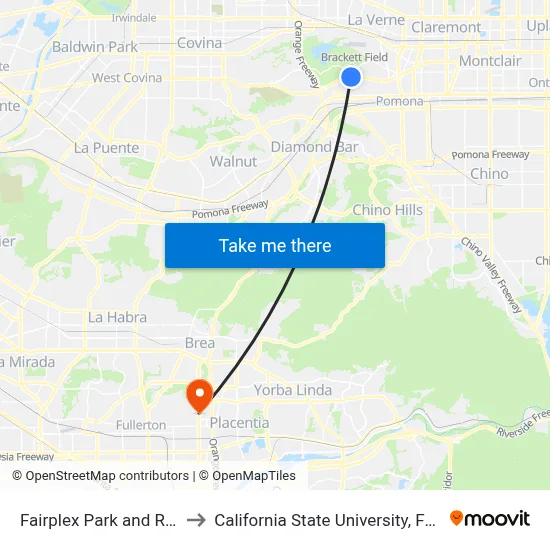 Fairplex Park and Ride W to California State University, Fullerton map