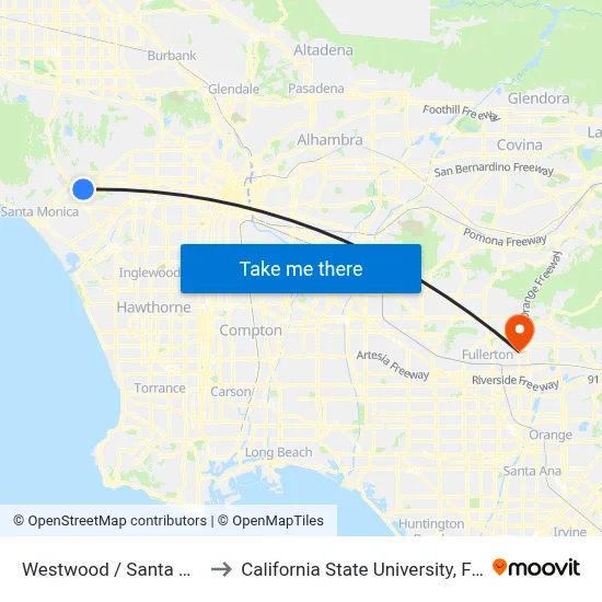 Westwood / Santa Monica to California State University, Fullerton map