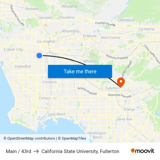 Main / 43rd to California State University, Fullerton map
