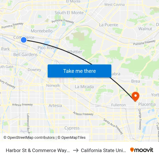 Harbor St & Commerce Way (Eb)/Rosewood Park to California State University, Fullerton map