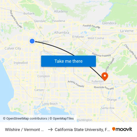 Wilshire / Vermont Station to California State University, Fullerton map